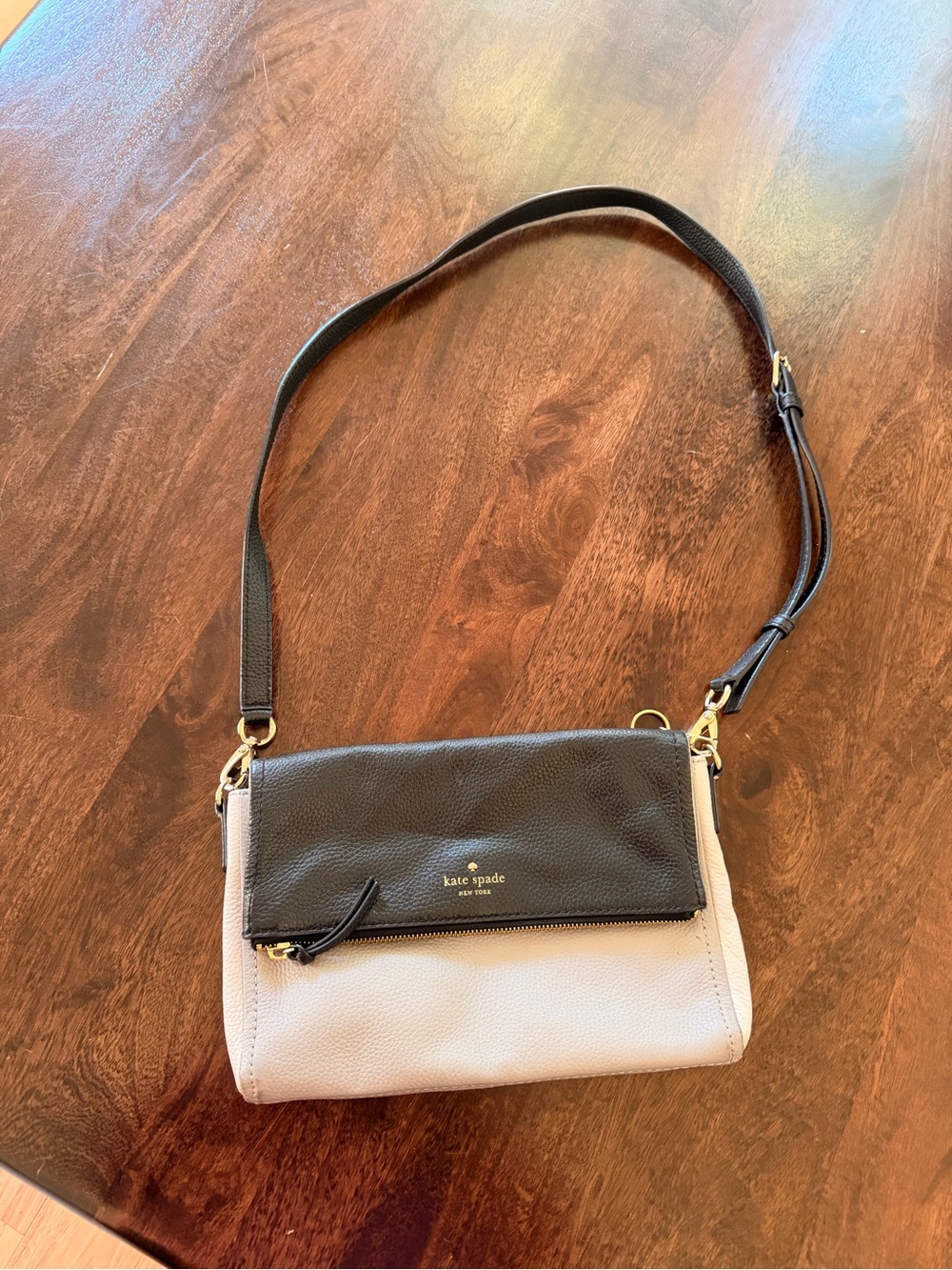 kate spade Tri-Tone Pebbled Leather Crossbody in Black, Grey and Off White
